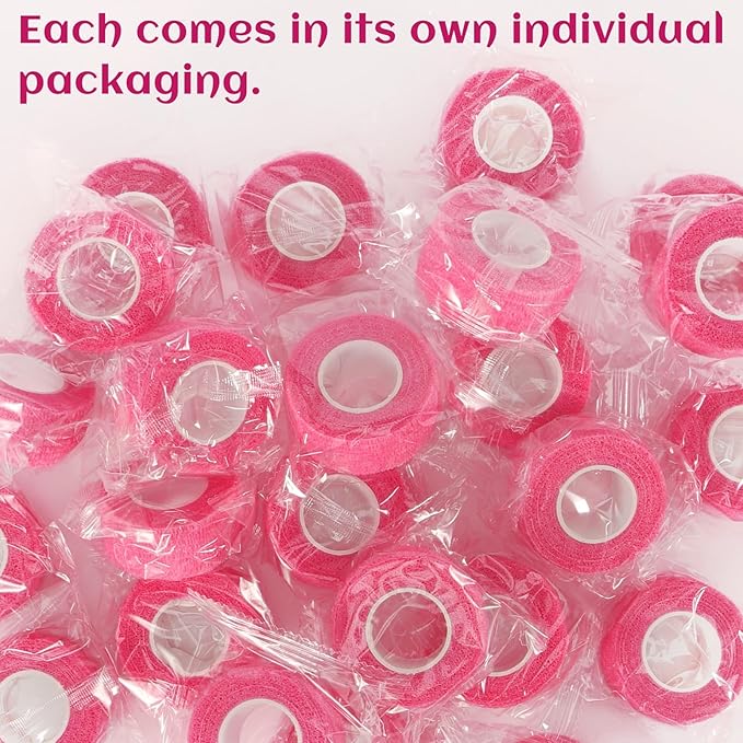 24 Rolls Elastic Self Adhesive Bandage Wrap 1 Inch, Breathable Non Woven Cohesive Bandage, Vet Wrap for Dogs, Ankle Sprains Swelling Medical First Aid Tape, Sports Athletic Tape Color Hot Pink