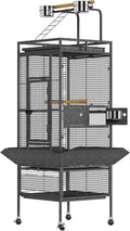 61-Inch Large Parrot Bird Cages with Rooftop Playground, Rolling Caster Wheels, Wrought Iron Birdcage for Small Medium Parrots, Macaws, Cockatoos – Indoor/Outdoor Use for Homes, Aviaries