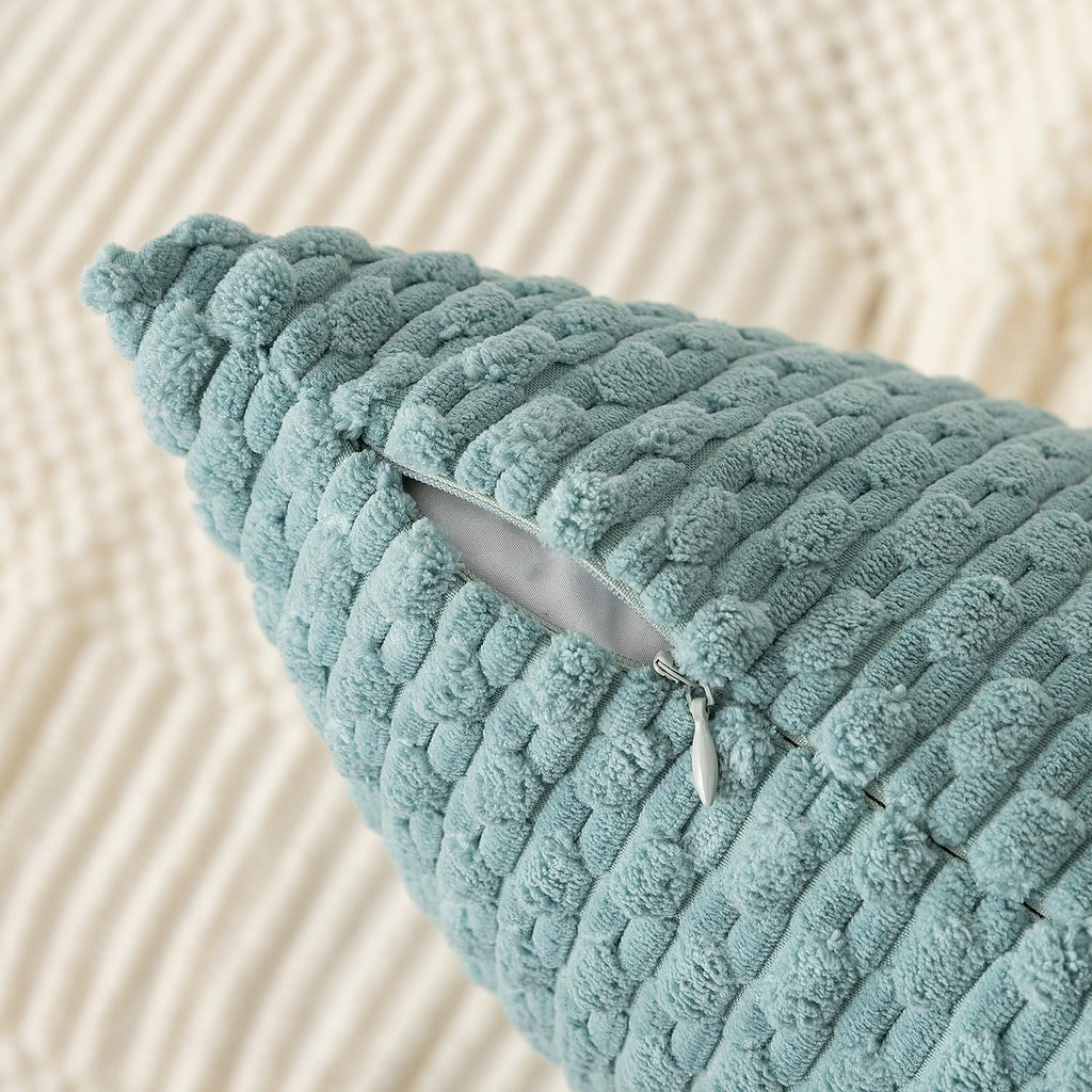 Kevin Textile 12x20 Inch Pillow Cover 1 Pack Boho Decorative Soft Striped Corduroy Lumbar Farmhouse Accent Rectangle Cushion Case for Living Room Couch Sofa Bed, Dusty Green