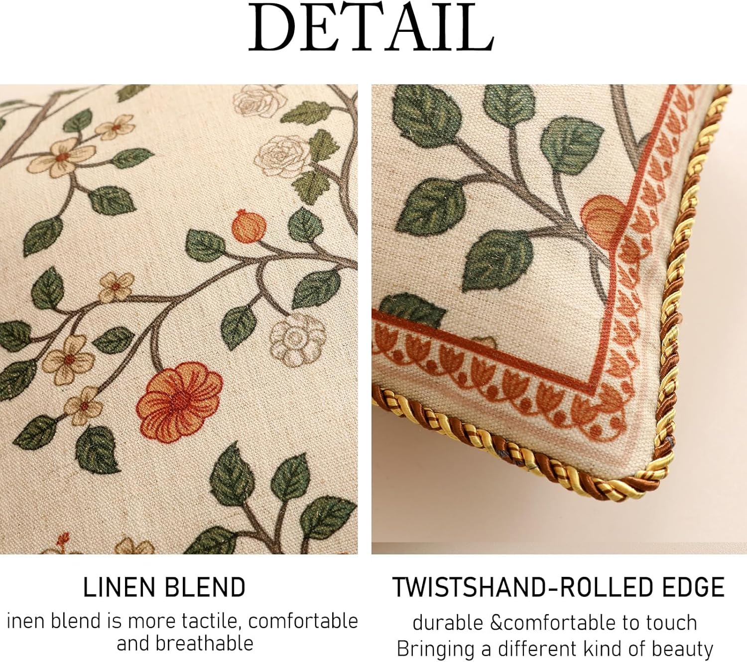 ISAENNE Design Linen Classic Throw Pillow Covers 12"x20" Pack of 2, French Farmhouse Rectangle Cushion Covers with Orange White Floral Pattern Decor Pillowcases for Bed,Living Room,Outdoor,Car