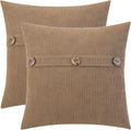 HWY 50 Taupe Chenille Throw Pillow Covers 18x18 Inch with Triple Buttons, Soft Farmhouse Accent Decorative Cushion Cases for Couch Sofa Bed Living Room Pack of 2