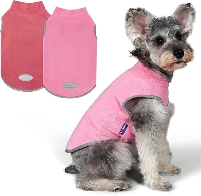 cyeollo 2 Pack Fleece Dog Sweater Vest Dog Sweatshirt Reflective Lightweight Pet Clothes for Small Dogs Girl Pet Apparel Pink, Fuschia, XL