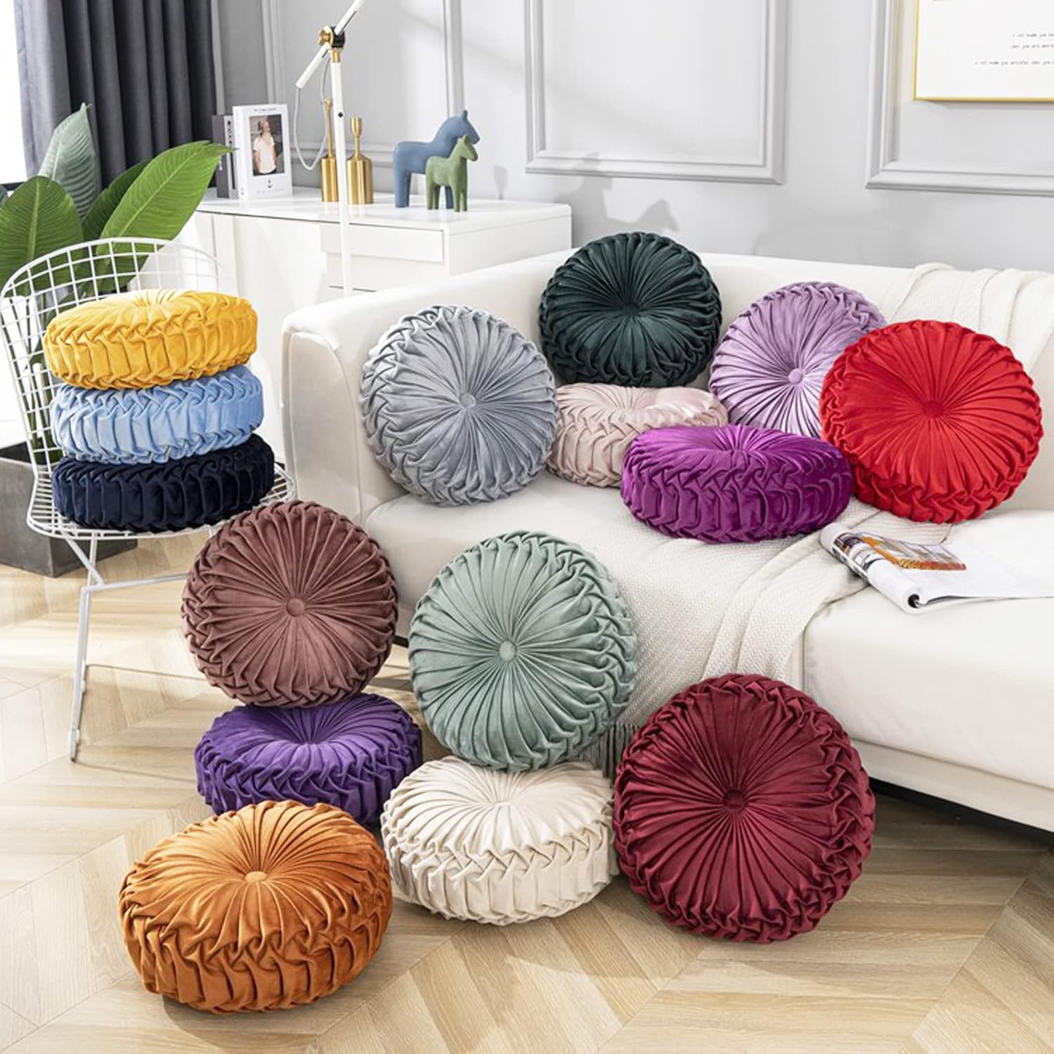 HLOVME Throw Pillow for Couch Decorative 3D Pumpkin Round Velvet Cushion for Sofa Bed Chair Floor 15"X15", Purple