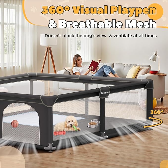 71x59x26 Inches Puppy Playpen with Gate, Dog Playpen for Puppies or Small Dogs, Sturdy Safety Dog Fence Pet Playpen with Thickened Fabric, High-Strength Nylon Wire Mesh for Indoor & Outdoor,Washable