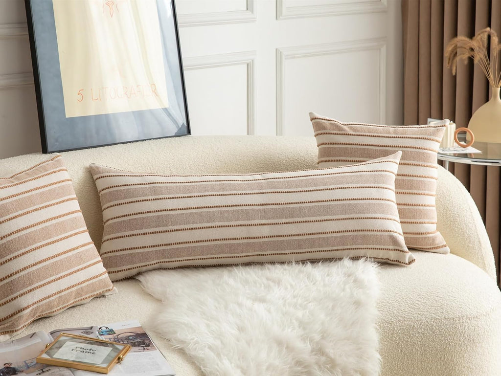 Decorative Boho Lumbar Pillow Covers, Modern Farmhouse Couch Pillowcase, 14 x 36 Long Accent Body Throw Pillow Covers, Sofa Bed Living Room Decor Cushion Case, Brown and Beige, Pack of 1