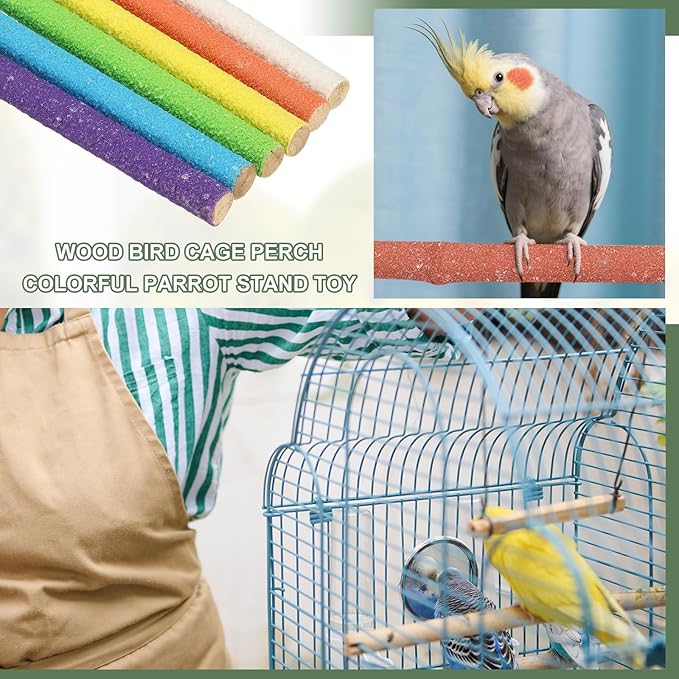 Bird Perch Stand, Wooden Parrot Perch Stand Toy, Paw Grinding Stick, Bird Cage Accessories, 6 x 3.15in (Orange, 2 Pcs) Birds Toys Intended for Cage/Parakeets/Conure/Budgie