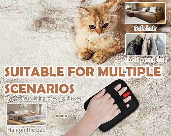 New Upgraded cat Hair Cleaner, Upgraded efficient pet Hair Grooming Gloves, Suitable for Dog and cat Hair Removal Tools on Sofas, Carpets, Clothes, Curtains [Black and red]