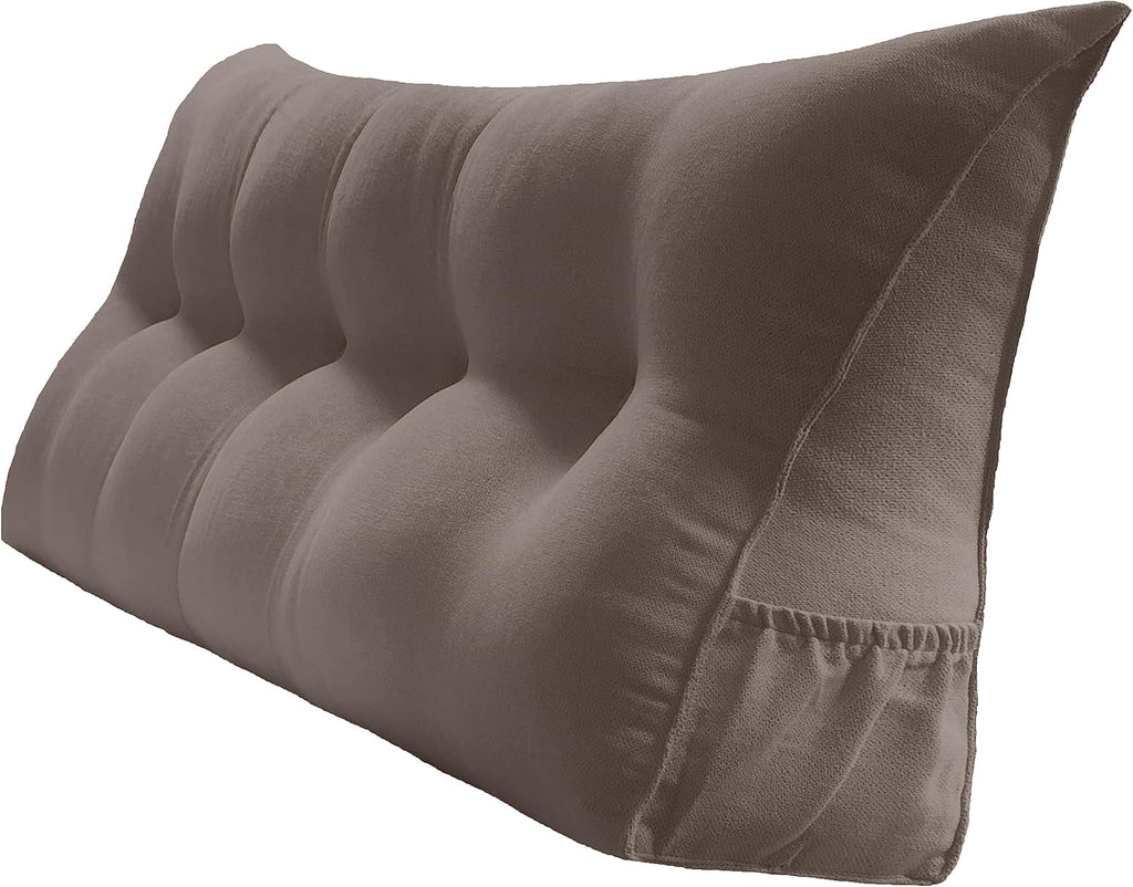 Triangular Reading Bed Rest Pillow Large Bolster Cushion Headboard Backrest Wedge Pillow with Removable Cover and Two Large Side Pockets (Cedar Brown, California King: 71 x 8 x 20 inches)