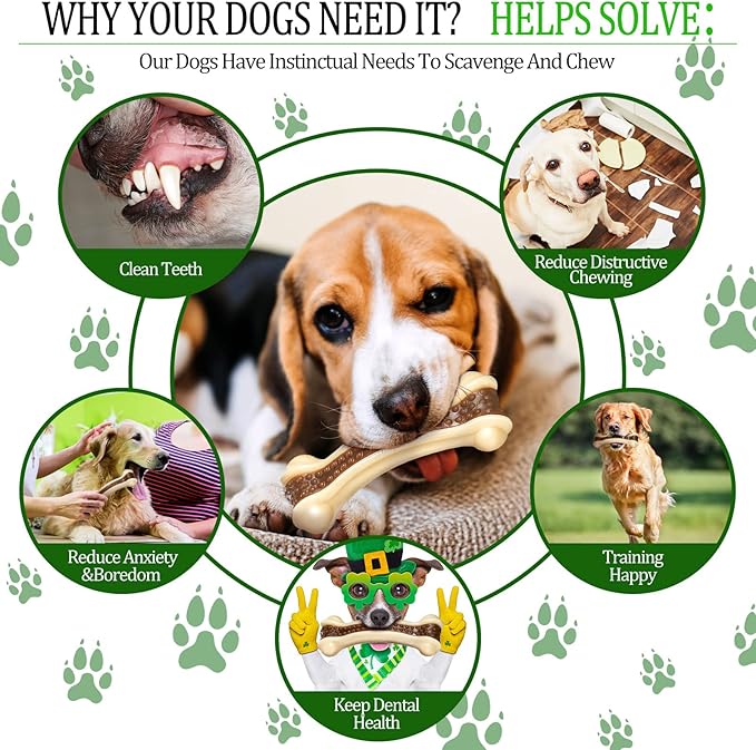 Sosation Bones Shaped Dog Toys for Aggressive Chewers, 2 Pack Dog Chew Toys Puppy Teething Nylon Beef Flavor for Large/Medium/Small Puppies Breeds(Curved Bone,Large)