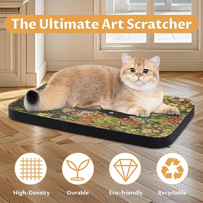 2 Pack Art Cat Scratcher, Wall-Mountable Cat Scratch Pad, Wall Cat Scratcher 16.7x11x1 Inch Cat Scratching Board for Indoor Cats Toy(Window & Garden)