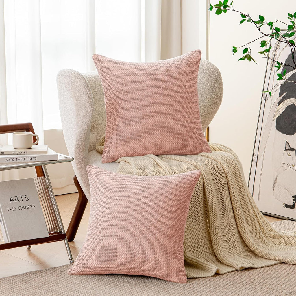a moment Pink Spring Chenille Throw Pillow Covers 20x20 Inch Pack of 2 Modern Decorative Throw Pillow Covers Farmhouse Cross Covers Home Decor for Sofa Bedroom Living Room