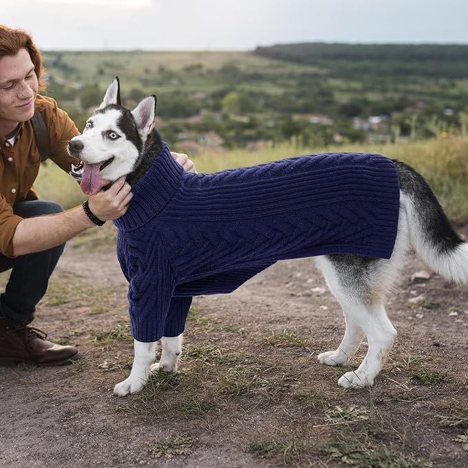 ASENKU XXL Dog Sweater for Extra Large Dogs,Pet Sweatshirt Apparel Turtleneck Pullover Winter Dog Outfits for Pitbull, Labrador Retriever(Royal Blue, 2XL)