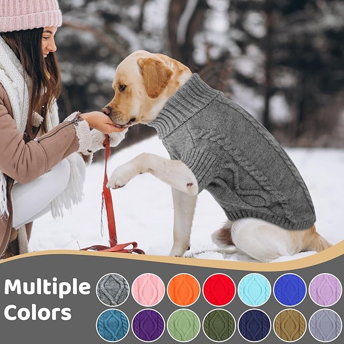 Queenmore Small Dog Pullover Sweater, Cold Weather Cable Knitwear, Classic Turtleneck Thick Warm Clothes for Chihuahua, Bulldog, Dachshund, Pug (Slate Grey, X-Small)