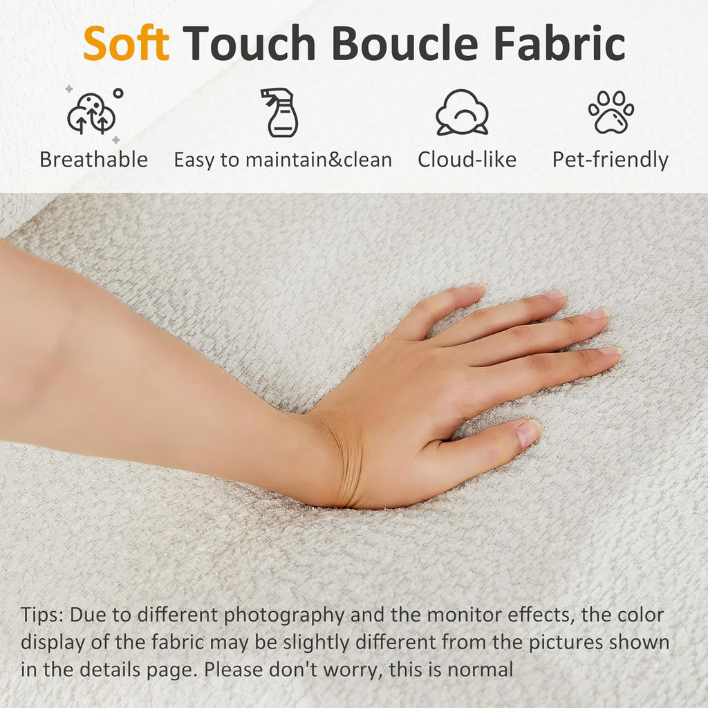 VANOMi Oversized 70.47'' Chaise Lounge Chair Indoor with Storage Space, Modern Upholstered Sofa Bed with Thick Cushion and Left Armrest, Boucle Leisure Recliner for Living Room, Bedroom, Office, White