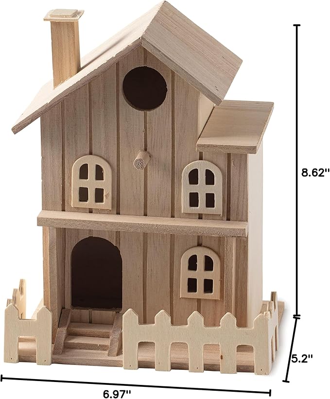 8.5" Wooden Two-Story Cottage Birdhouse by Make Market - Unfinished Hanging Birdhouse Made of 100% Wood, Outdoor Nesting Boxes - 1 Pack