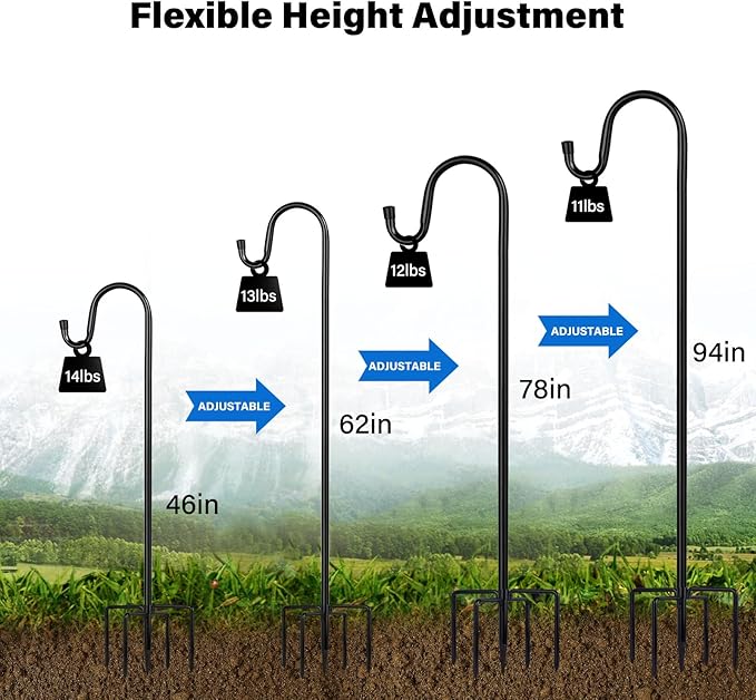 Shepherd Hooks for Outdoor, 2 Pack 94 Inch Bird Feeder Pole with 5 Prongs Base for Hanging Lantern, Hummingbird Feeder, Lightweight Plant, Shepherds Hook for Bird Feeders for Outside