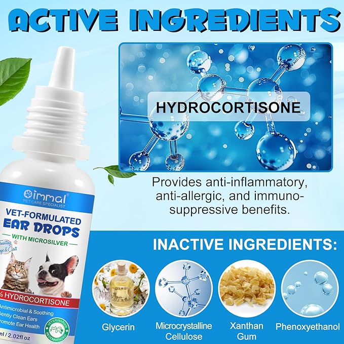 2Pack Ear Infection Treatment Drops for Dogs and Cats,with 1% Hydrocortisone Soothing Dog Yeast Infection, Itchy Ear Relief-Treats Ear Infections for Dogs & Cats - 2 fl oz