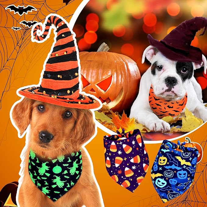 Newwiee 100 Pieces Halloween Dog Bandanas Bulk for Large Dogs Adjustable Triangle Bibs Scarf Halloween Skull Ghost Spider Pumpkin Bat Pet Costumes Scarf Holiday Accessories for Large Dog Puppy Cat
