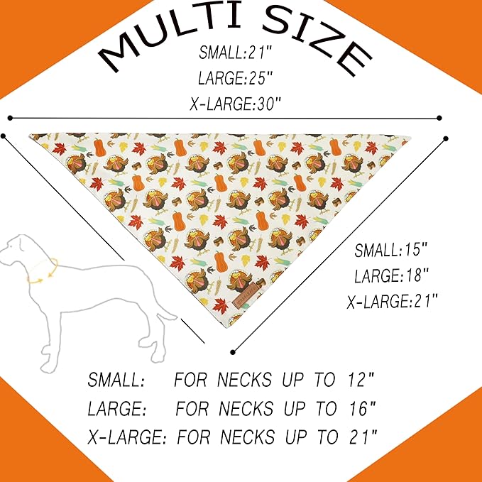 Realeaf Thanksgiving Dog Bandanas 2 Pack,Turkey Pumpkins Fall Stripe Pet Scarf for Boy and Girl, Premium Durable Fabric, Reversible Holiday Bandana for Medium and Large Dogs Pets