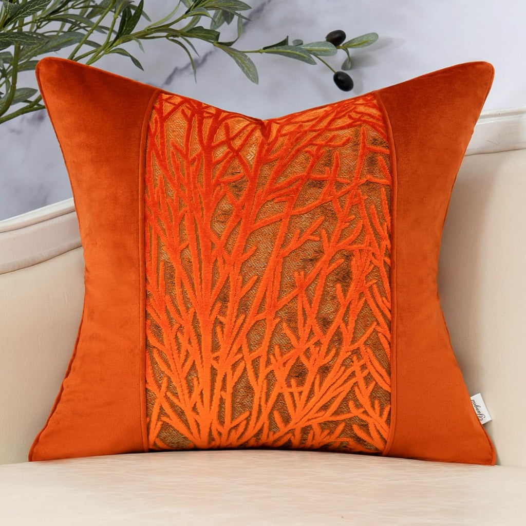 Yangest Orange Twigs Throw Pillow Cover Velvet Branches Velvet Cushion Case Neutral Pillowcase for Sofa Couch Bedroom Living Room Home Decor,20x20 Inch