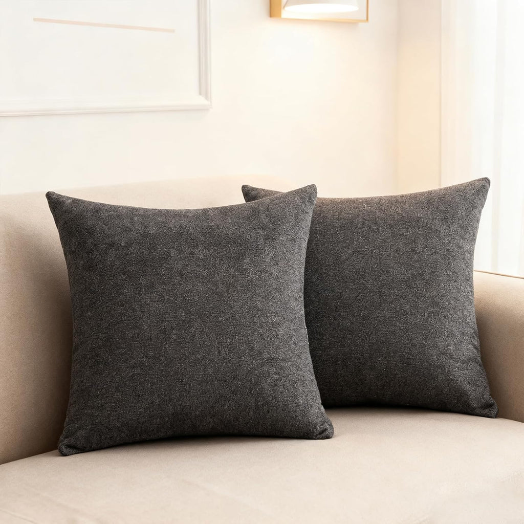 Throw Couch Pillow with Insert 18x18 Inches Set of 2 Square, Cute Modern Home Fall Decor for Living Room Sofa Bed Cushion Accent Case, Anthropologie Style Home Decor (Agate Gray #P2-15)