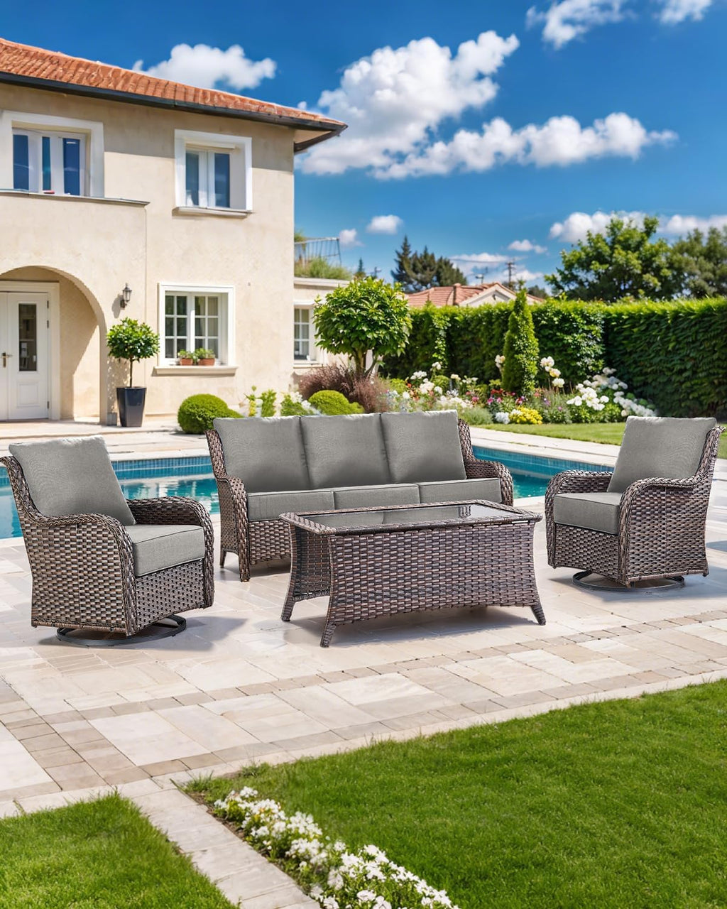 Luxury 22x24/22x25 6-Inch Outdoor Deep Seat Cushions Set of 6 - Comfortable Patio Zipper Chair Cushion for Outside Wicker Dining Rocking Swivel Chairs Loveseat Couch Sectional Sofa - Grey