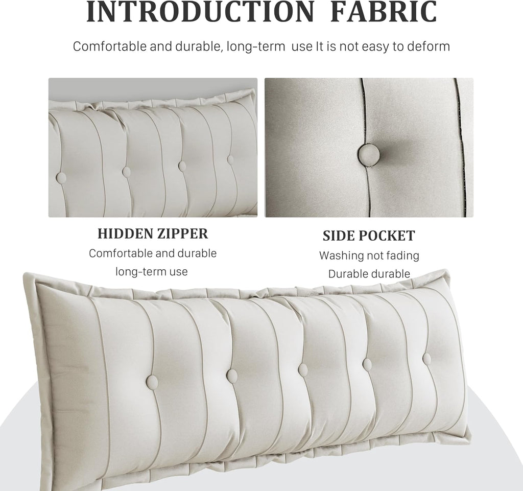 Large Bolster Reading Pillow Queen Backrest Positioning Support Pillow Daybed Cushion Headboard Pillows for Bed Bunk Sofa with Removable Cover, White, 59x3x20 Inch