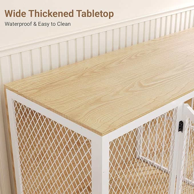 71.6 Inch Dog Crate Furniture for 2 Dogs, XXL Double Cage with Removable Divider & Large Doors, Heavy Duty Wooden Dog Kennel, Indoor Pet House (Light Oak, 71.6x31.9x22.4'')