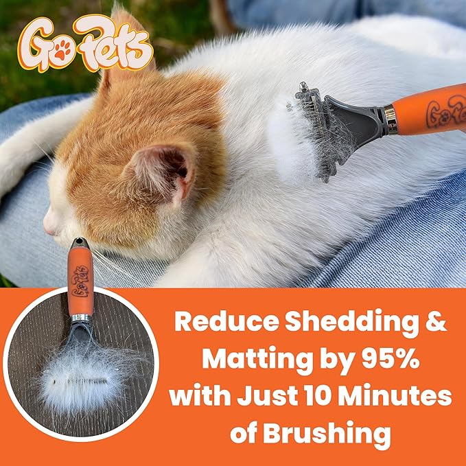 GoPets Double-Sided Dematting Tool & Deshedding Brush for Dogs & Cats, Pet Friendly Undercoat Rake for Shedding, Mat Remover for Long & Thick Coats, Dog Comb for Grooming, Cat Hair Detangler