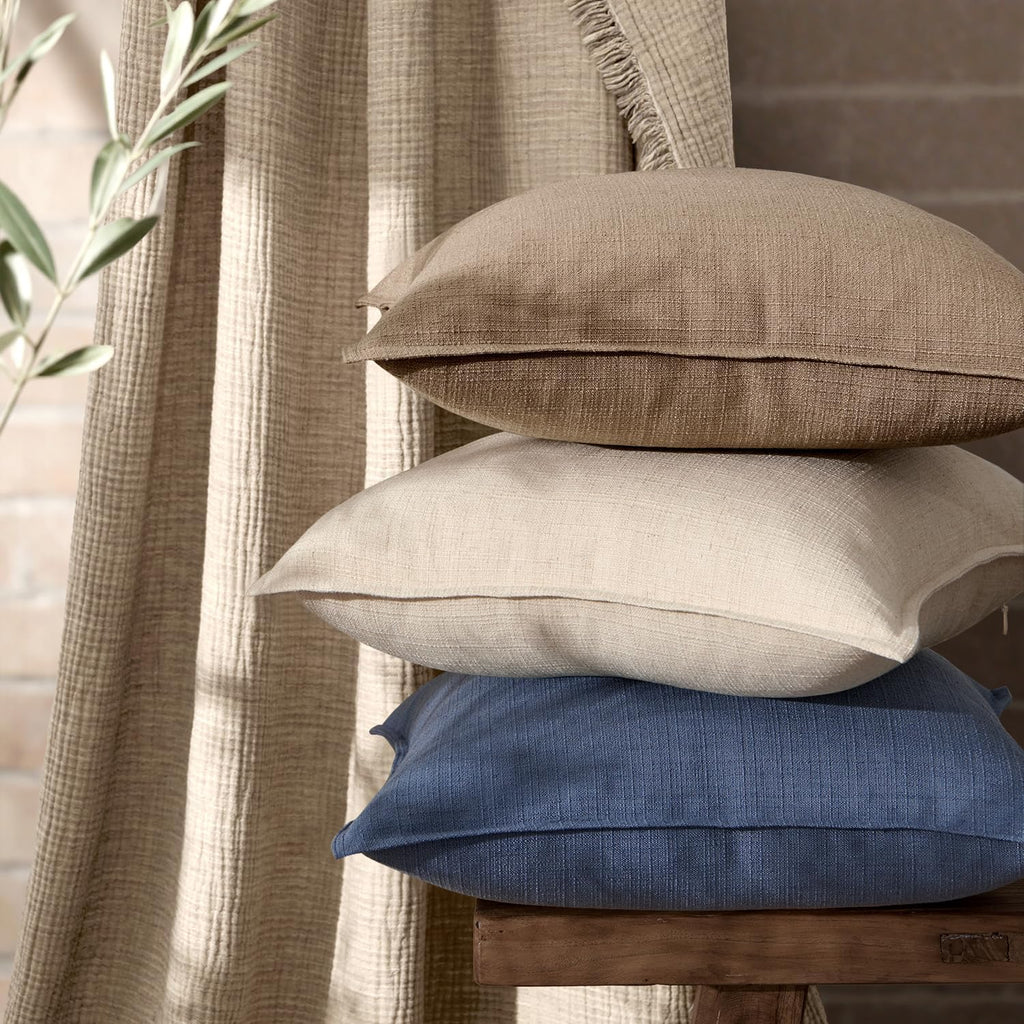 MIULEE Decorative Euro Sham Pillow Covers 26x26, 2 Pack Large Boho Farmhouse Neutral Throw Pillows for Bed, Thick Textured Modern Linen Cushion Cases Couch Sofa Living Room Home Decor, Navy Blue