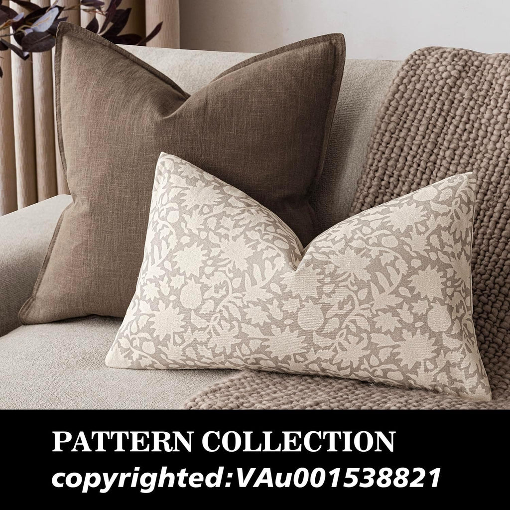 Foindtower Set of 2 Decorative Neutral Floral Throw Pillow Covers Accent Farmhouse Cushion Covers Boho Lumbar Pillowcase for Couch Sofa Bedroom Living Room Home Decor,12×20 Inch,Ivory Beige