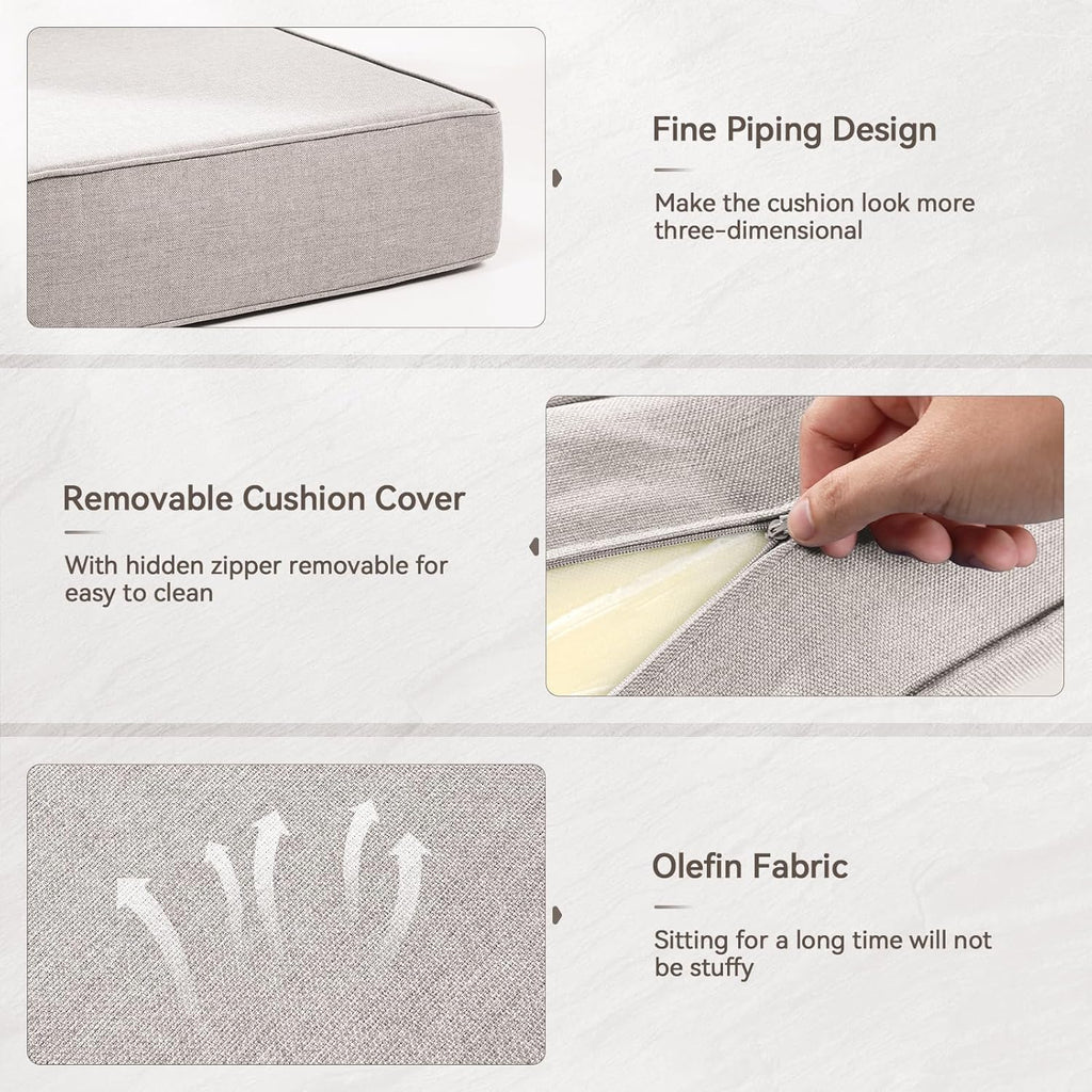 6" Thick Outdoor Cushions 24x24x6, 7-Set Deep Seat Patio Cushions with Removable Cover, Waterproof & Fade Resistant Replacement for Wicker Chair, Loveseat, Sofa - Beige