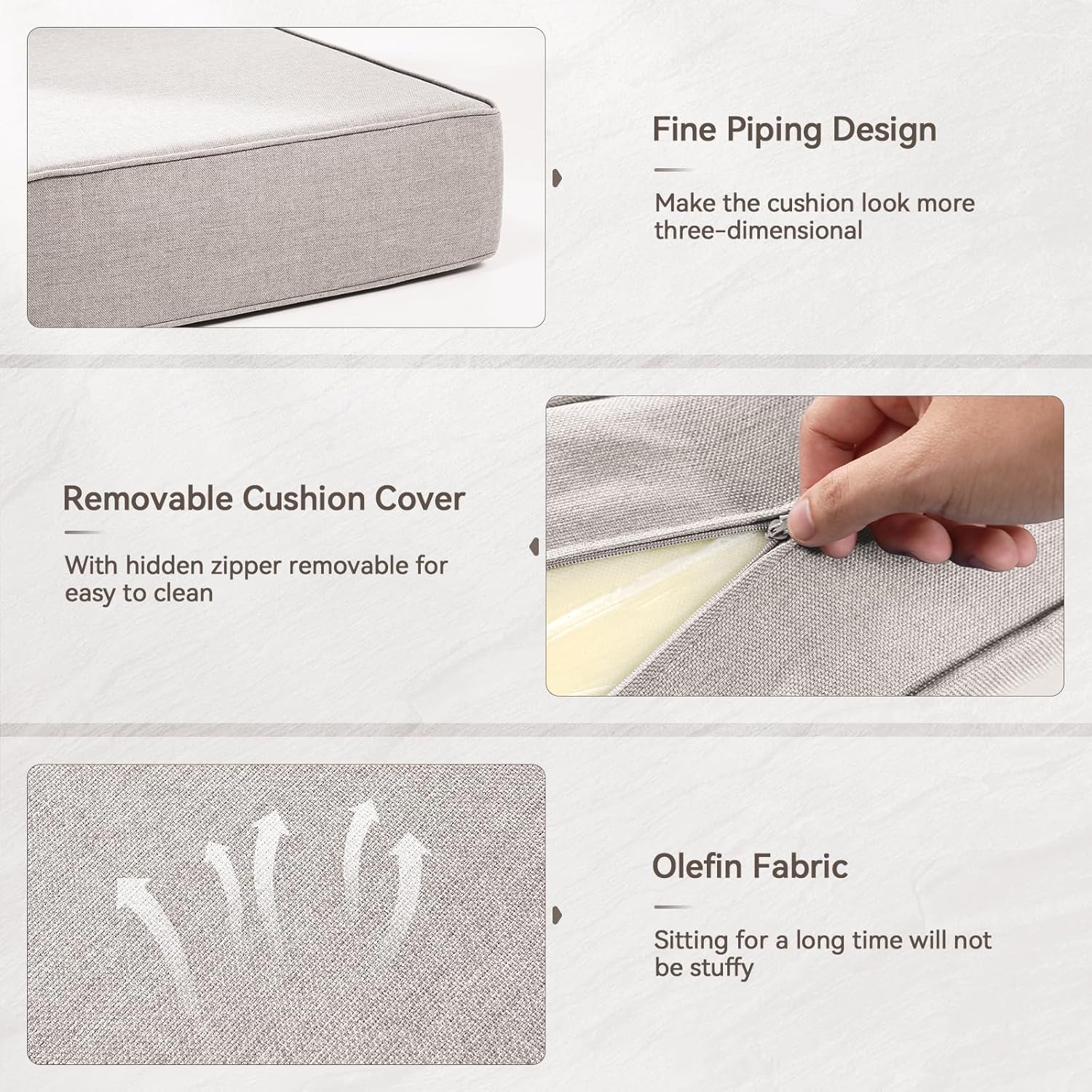 6" Thick Outdoor Cushions 22x24x6, 2-Set Deep Seat Patio Cushions with Removable Cover, Waterproof & Fade Resistant Replacement for Wicker Chair, Loveseat, Sofa - Beige