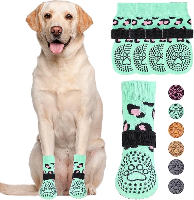 KOOLTAIL Dog Socks for Hot/Cold Pavement to Prevent Licking Paws,Dog Boots&Paw Protector for Hardwood Floors Anti Slip,Traction Control No Twist Grip Booties for Small Medium Large Senior Dogs L