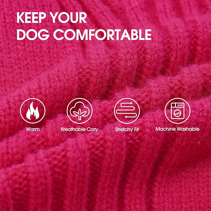 IECOii XL Dog Sweater,Winter Doggy Clothes for Large Dogs Girl Boy,Warm Pullover Soft Dog Sweater Turtleneck,Lightweight & Good Stretch for Active Dogs Like Beagle,Border Collie (Rose red,XLarge)