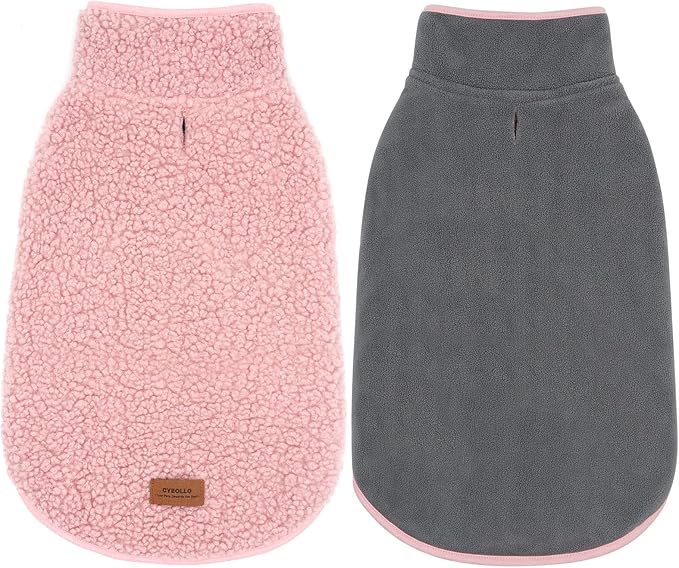 cyeollo Warm Dog Sweater Coat Jacket Thickened Thermal Sherpa Sweaters Reversible Fleece Vest Pet Clothes for Cold Weather Winter Dog Coats for Small Dogs Girl, Pink M