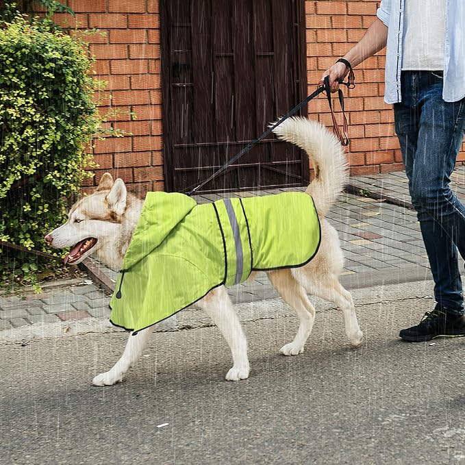 Adjustable Dog Raincoat with Hood - Waterproof Lightweight Pet Rain Coats, Reflective Dog Rain Jacket & Poncho Slicker for Dog Walking (X-Large, Green)