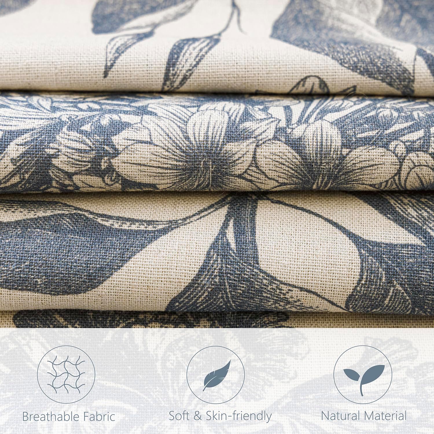 Foindtower Set of 2 Linen Floral Vintage Throw Pillow Covers Neutral Accent Print Decorative Cushion Covers Farmhouse Boho Home Decor for Sofa Chair Couch Bedroom Living Room,20×20 Inch,Blue