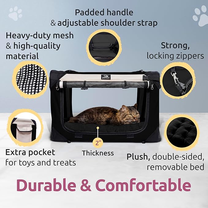 Large Cat Carrier & Dog Carrier for 2 Cats or Medium Dog. Soft Sided Pet Carrier for Travel. Collapsible, Portable with Soft Bed, Top & Side Loading, Locking Zippers, Puppy Crate & Kennel