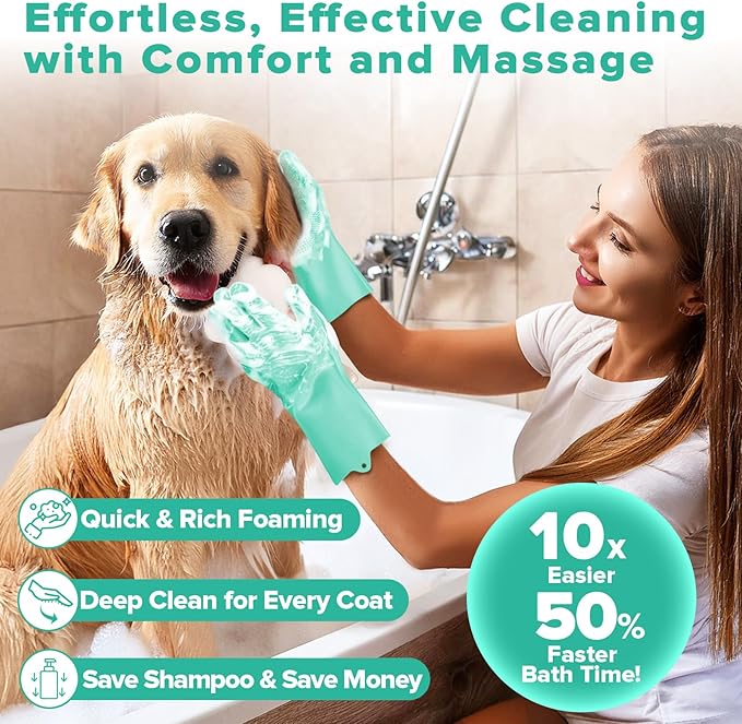 6PCS Pet Grooming Kit for Dogs,Cats and Horses | Dog Washing Gloves | Dog Bath Brush | Dog Bath Gloves | Dog Shampoo Brush | Pet Grooming Gloves | Dog Bath Supplies (Green)