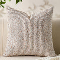 Decorative Couch Throw Pillow Covers 18x18 Beige Striped Soft Wool Pillow Covers Neutral Textured Boho Cushion Covers for Modern Farmhouse Sofa Bedroom Living Room Decor SY011-A18