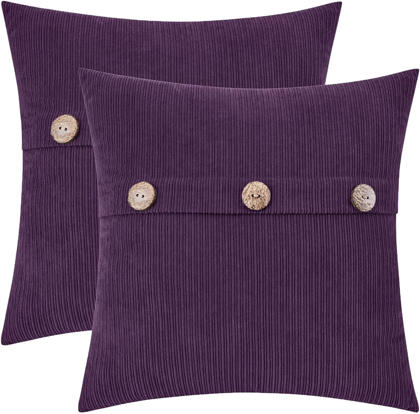 HWY 50 Purple Chenille Throw Pillow Covers 20x20 Inch with Triple Buttons, Soft Farmhouse Accent Decorative Cushion Cases for Couch Sofa Bed Living Room Pack of 2
