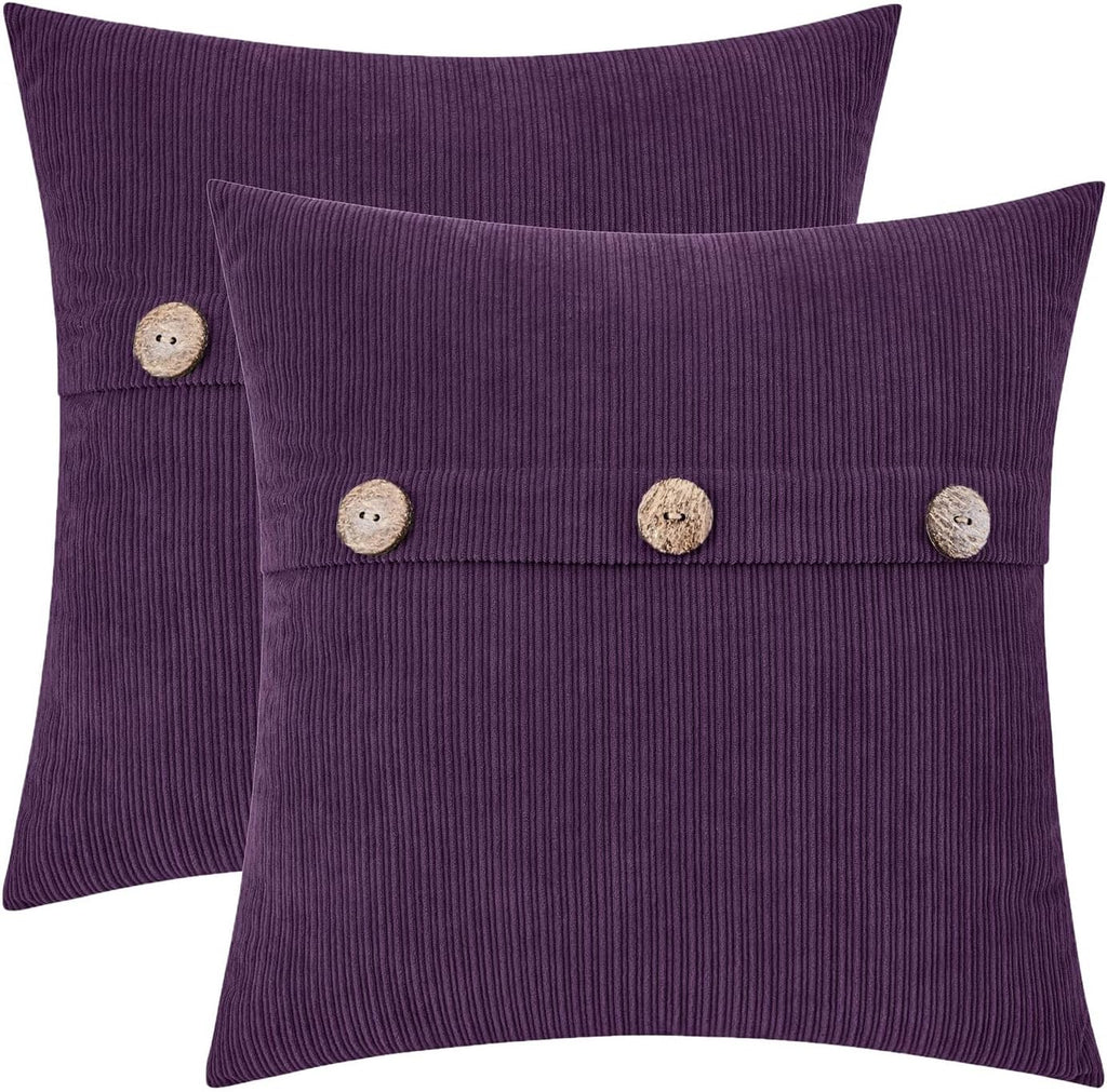 HWY 50 Purple Chenille Throw Pillow Covers 22x22 Inch with Triple Buttons, Soft Farmhouse Accent Decorative Cushion Cases for Couch Sofa Bed Living Room Pack of 2