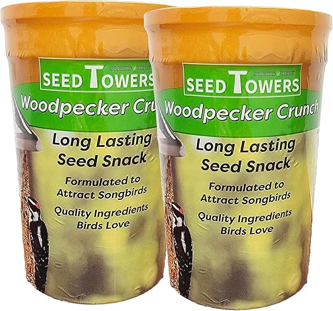 Songbird Treats Seed Tower 2 Packs | Bundle of 2 | 1.5-2 lb Seed Log Towers for Wild Birds (Woodpecker Crunch)