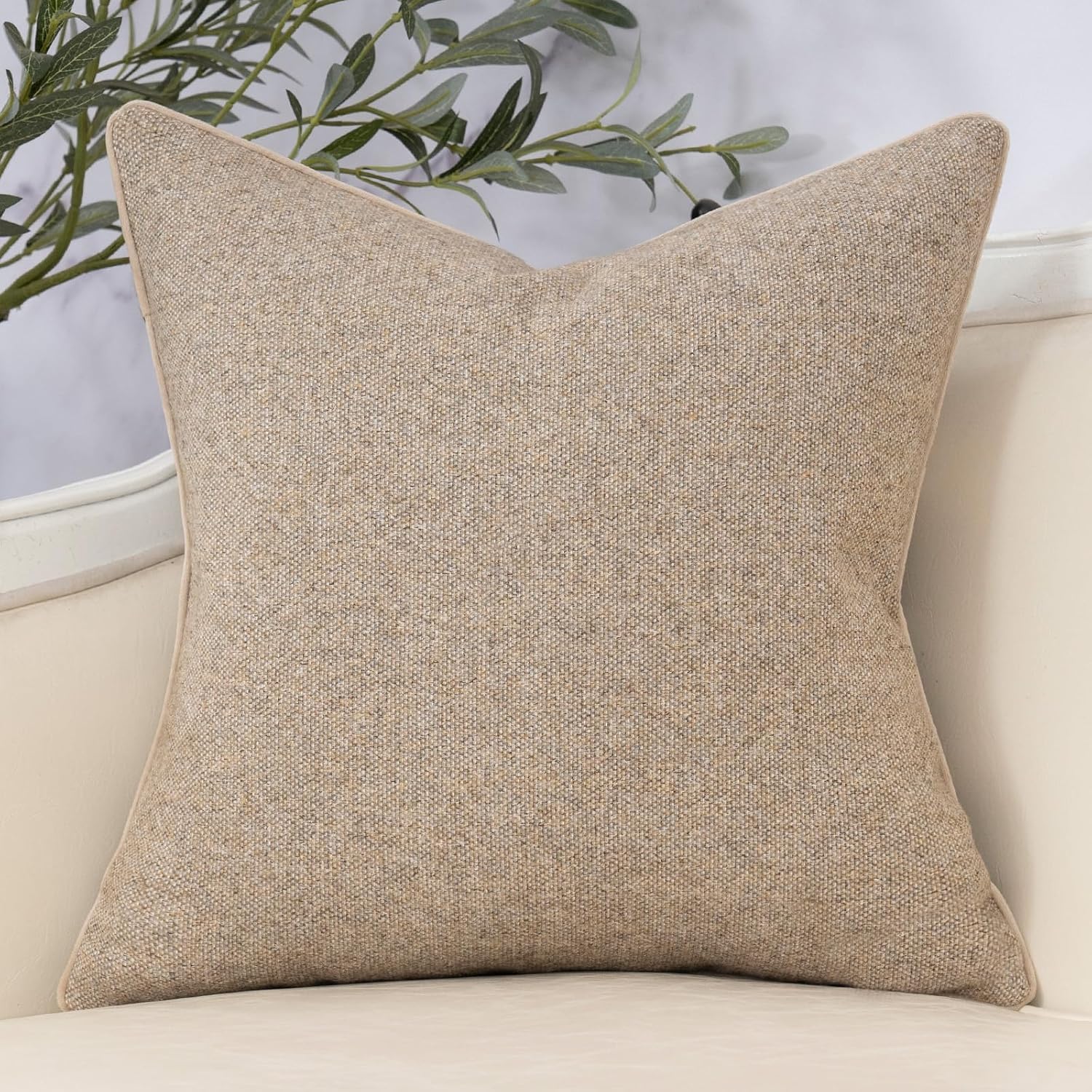 Yangest Neutral Floral Pillow Cover 24 x 24 Inches, Vintage Chenille Square Throw Pillow Cover Soft Decorative Farmhouse Accent Couch Pillow Cover for Living Room Bedroom, Green