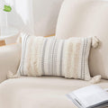 decorUhome Decorative Boho Throw Pillow Cover 12x20, Lumbar Accent Neutral Textured Tufted Pillow Cover Striped for Couch Bed Sofa, Beige and Cream White, Pack of 1