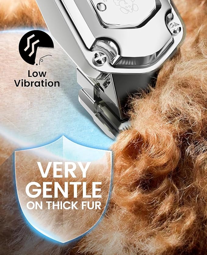 oneisall Dog Clippers for Grooming Thick Hair Professional,Cordless/Rechargeable Pet Grooming Kit with Detachable Metal Combs, Low Noise Heavy-Duty Pet Clippers for Thick/Curly/Fine/Wavy Hair (Sliver)