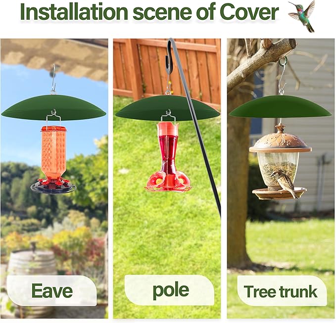 13" Bird Feeder Rain Cover,Bird House Dome,Hummingbird Feeder Guard, Proof for Shepherd's Hook Outdoors, (Green), 4Pack