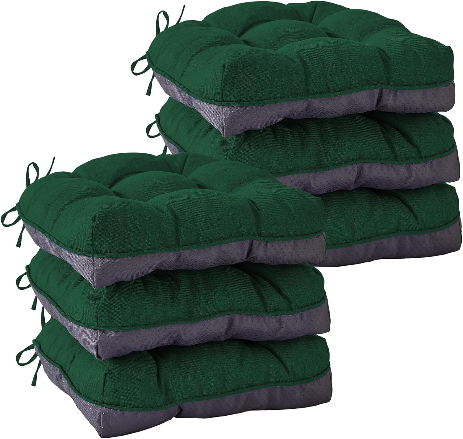 Chair Cushions for Dining Chairs, Seat Cushions for Kitchen Chairs, Indoor Seat Cushions with Ties, Tufted Foam Chair Pads, Non Slip Chair Cushions Set of 6, 15.5" x 15.5" x 4", Dark Green