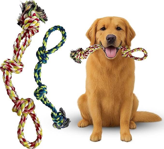 Pup Quartet Dog Rope Toy for Aggressive Chewers 2-Pack Tug of War Dog Toy with Thick Knots Heavy Duty Rope Toys for Dogs – Indestructible Rop Chew Toys for Medium & Large Dogs